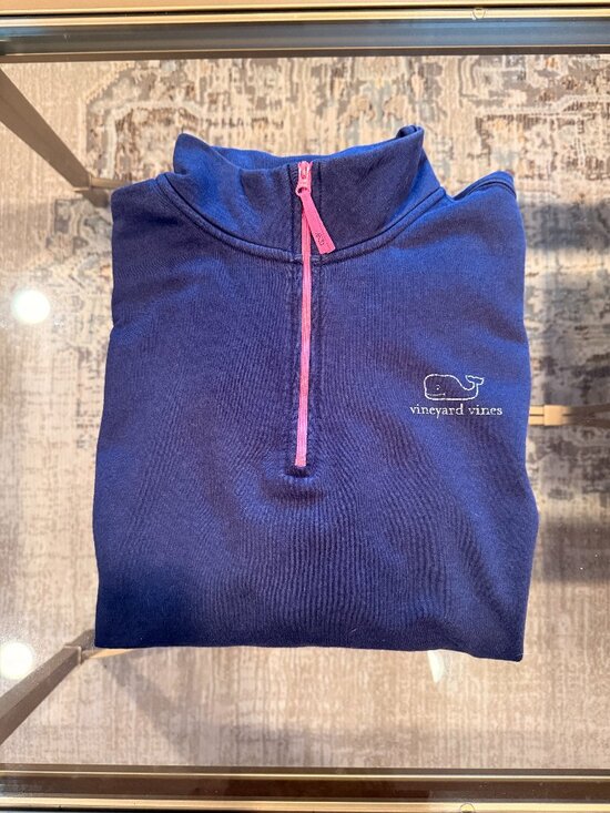 Vineyard Vines Sweaters - Vineyard Vines Navy Shep Shirt 1/4 Zip Pullover Sweatshirt Pink Trim Women's XL